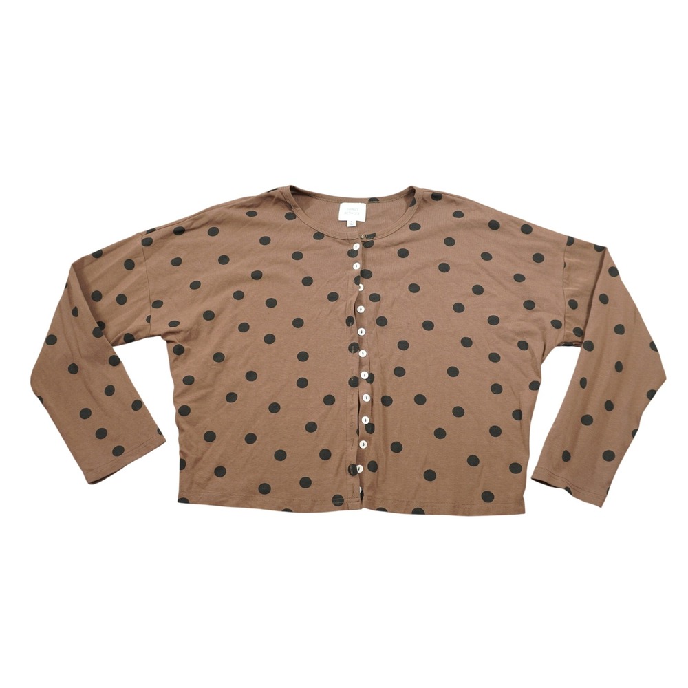 Things Between Size Medium Brown Polka Dot Button Down Cardigan Minimalist Chic